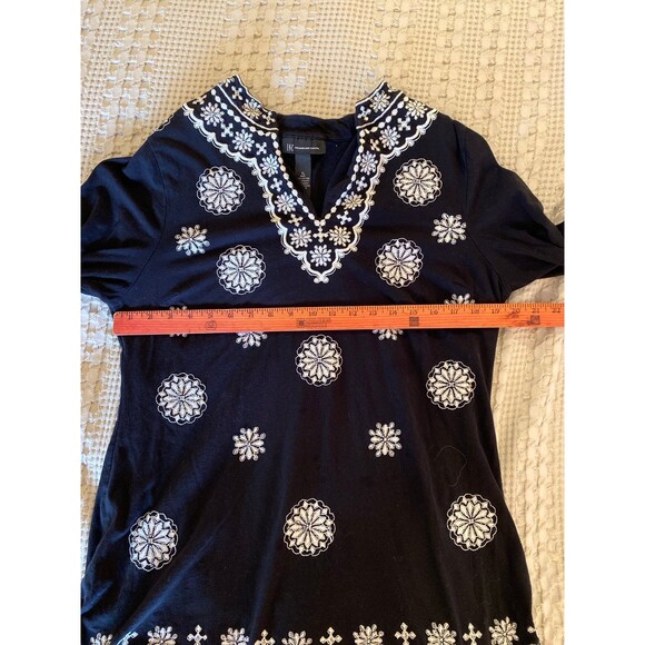 INC Blouse Size XL Tunic 95% Cotton 5% Spandex Black Intricate Stitching Design - Picture 9 of 10